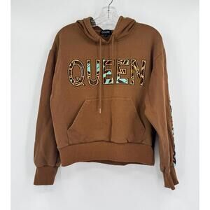 Ofuure Womens Brown Queen Graphic Drawstring Hoodie Sweatshirt Sz M